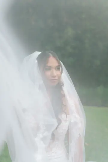 Black and white bridal getting-ready portrait