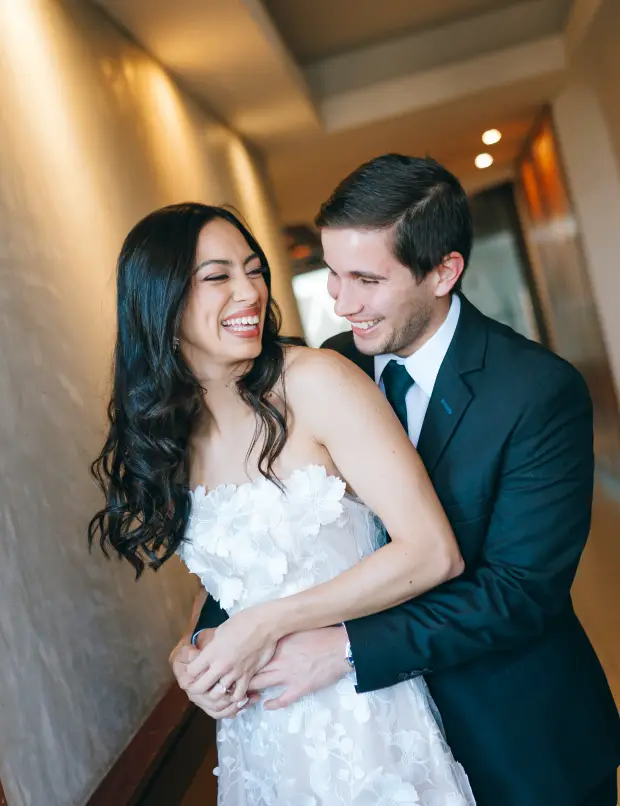 Bride and groom close-up portrait